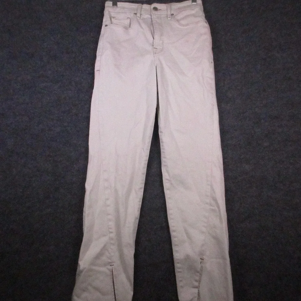 Good American Good Boy Straight Jeans Womens 4 Beige Light Wash Slit Hem Denim